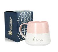 Personalised Ceramic Coffee Mug with Name - 370ml Stoneware Belly Mug - Custom Engraved Gift Boxed Cup for Tea & Coffee - Birthday Christmas Gift for Her Him - Pastel Pink