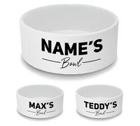 Personalised Ceramic Dog Bowl - Large White Pet Food Dish with Name's Bowl Black Design - Custom Name Dog Bowl 18cm Wide x 7cm Deep - Ideal for Medium to Large Dogs