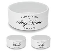 Personalised Ceramic Dog Bowl - Large White Pet Food Dish with Royal Property Design - Custom Name Dog Bowl 18cm Wide x 7cm Deep - Ideal for Medium to Large Dogs