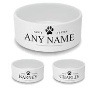 Personalised Ceramic Dog Bowl - Large White Pet Food Dish with Taste Tester Design - Custom Name Dog Bowl 18cm Wide x 7cm Deep - Ideal for Medium to Large Dogs