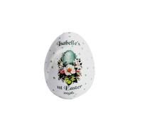 Personalised Ceramic Easter Egg, Baby's 1st Easter Keepsake, White with Green Polka Dots, Gift Box Included
