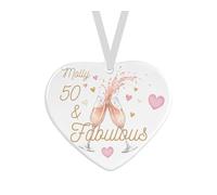 Personalised Ceramic Heart Keepsake Ornament, Champagne Glasses Fabulous Design, 7.5x7cm, with Ribbon Gift For 18th 21st 30th 40th 50th 60th 70th Birthday