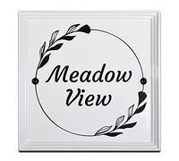 Personalised Ceramic House Sign 25 x 25cm Square - White Engraved House Number Plaque with 3 Font & Floral Design Options - Outdoor Door Sign by Signs & Numbers