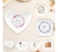 Personalised Ceramic Jewelry Dish Custom Photo Trinket Tray with Name Text, Ring Holder for Women Mom Girlfriend Her, Birthday Wedding Mother Day Gift Vanity Organizer Bedroom Decor