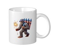 Personalised Ceramic Mug American Flag Bigfoot Fireworks 4th of July Tea Cups Cool Porcelain Cup for Men Hot Drinks 330ml