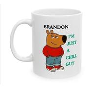 Personalised Ceramic Mug, White, Cartoon Dog Design, 'I'm Just A Chill Guy' Message, Mr, Him