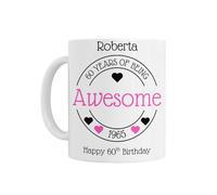 Personalised Ceramic Mug with Awesome Birthday Hearts Design Gift for Her Girls 18th 21st 30th 40th 50th 60th 65th 70th 80th