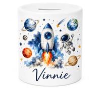 Personalised Ceramic Rocket & Astronaut Space Money Box