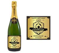 Personalised Champagne Bottle Engraved Football Gift Ribbon Badge Fan Team Trophy Label 1 x 75 CL