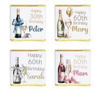 Personalised Champagne Chocolate Neapolitan Squares Congratulations Well Done Get Well Soon Thank you Anniversary Birthday Wedding Hen Party Favour Custom Own Design (5, Gold Foil)