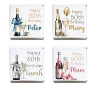 Personalised Champagne Chocolate Neapolitan Squares Congratulations Well Done Get Well Soon Thank you Anniversary Birthday Wedding Hen Party Favour Custom Own Design (5, Silver Foil)