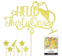 Personalised Champagne/Prosecco Flutes Glitter Cake Topper - Champagne Custom Age Glitter Cake Decoration and Sprinkles - Happy Birthday Decorations - Personalised Toppers for Cakes by Cakeshop
