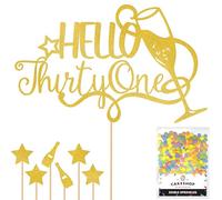 Personalised Champagne/Prosecco Flutes Glitter Cake Topper - Gold Custom Age Glitter Cake Decoration and Sprinkles - Happy Birthday Decorations - Personalised Toppers for Cakes by Cakeshop