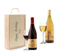 Personalised Chateauneuf Du Pape Red & White Wine Gift Set - (2 x 75cl) (Happy Birthday, 750ml, Wine)