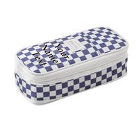 Personalised Checkerboard Pencil Case, Large Capacity Expandable Oxford Pen Pouch, Double Zipper Multi Compartment Waterproof Stationery Bag for Secondary and High School Students，Blue