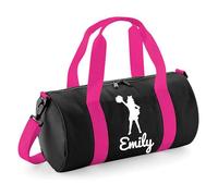 Personalised Cheerleader Barrel Bag Sports Holdall for Boys & Girls, 12L Durable Gym Bag Training Kit Bag, 20x20x40cm Stylish Sports Equipment Storage - Black/Hot Pink