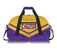 Personalised Cheerleading Duffel Bag for Girls | Custom Name Waterproof Sports Bag for Cheer, Gym & Travel | Cheerleader Team Gifts Bag with Adjustable Shouler Strap, Glitter Dark Yellow Purple