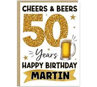 Personalised Cheers & Beers Milestone Birthday Card for Him - Aged to Perfection 18th 21st 30th 40th 50th 60th 70th 80th - Custom Name & Year - Happy Birthday for Him (50th)