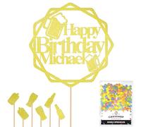 Personalised Cheers Lager Ale Beer Glitter Cake Topper - Champagne Custom Age Glitter Cake Decoration and Sprinkles - Happy Birthday Decorations - Personalised Toppers for Cakes by Cakeshop