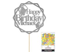 Personalised Cheers Lager Ale Beer Glitter Cake Topper - Dark Silver Custom Age Glitter Cake Decoration and Sprinkles - Happy Birthday Decorations - Personalised Toppers for Cakes by Cakeshop
