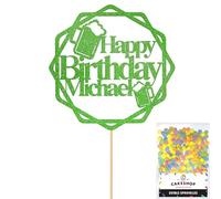Personalised Cheers Lager Ale Beer Glitter Cake Topper - Green Custom Age Glitter Cake Decoration and Sprinkles - Happy Birthday Decorations - Personalised Toppers for Cakes by Cakeshop