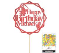 Personalised Cheers Lager Ale Beer Glitter Cake Topper - Red Custom Age Glitter Cake Decoration and Sprinkles - Happy Birthday Decorations - Personalised Toppers for Cakes by Cakeshop