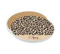 Personalised Cheetah print Coaster Custom Name, Leopard Print, Animal Print, Tableware, Coffee, Tea, Drink Coaster. (Round Ceramic Coaster)