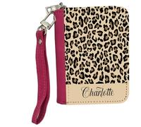 Personalised Cheetah Print, Custom Name, Leopard Print, Best Gift for Girls, Women's Small Leather Zip-Around Wallet, Girl Purse, Credit Card Slots, Coin Purse, Pink.