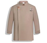 Personalised Chef Coat for Men Women, Custom Name or Logo on Chef Jacket, Professional Cooking Shirt with Pockets, Bespoke Kitchen Tunic for Restaurant Workwear, Personalized Shirt Kitchen (Khaki)