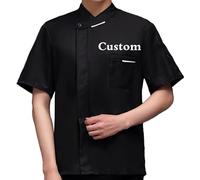Personalised Chef Coat Short Sleeve Chef Jacket Custom Food Service Uniform Hotel Kitchen Restaurant Catering Work Uniform Chef Shirt for Men and Women (Black, L)
