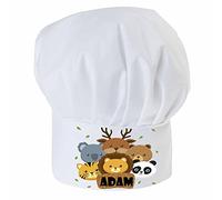 Personalised Chef Hat for children with your name Professional Cooks Hats Baker For Home Kitchen School Fully Adjustable Animals [099]
