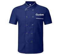 Personalised Chef Jacket Custom Embroidered Chef Jackets Coat Short Sleeve Chef Shirt For Hotel Kitchen Restaurant Work Uniform for Men Women (Embroidery, Blue)