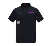 Personalised Chef Jacket Custom Embroidered Chef Jackets Coat Short Sleeve Chef Shirt For Hotel Kitchen Restaurant Work Uniform for Men Women (Embroidery, Black-1)