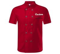 Personalised Chef Jacket Custom Embroidered Chef Jackets Coat Short Sleeve Chef Shirt For Hotel Kitchen Restaurant Work Uniform for Men Women (Embroidery, Red)