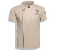 Personalised Chef Jacket, Custom Printed with Photo Name Text, Short Sleeve Breathable Chef Coat for Men Women, Custom Cooking Tunic with Pockets, Personalise Your Own Kitchen Work Uniform (Khaki)