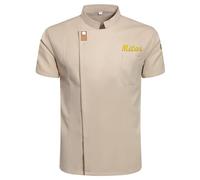 Personalised Chef Jacket for Men Women, Custom Embroidered Short Sleeve Chef Coat, Breathable Professional Chef Shirt for Restaurant Kitchen Work Uniform (Khaki)