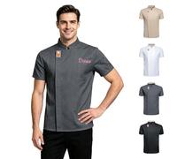Personalised Chef Jacket for Men & Women - Custom Short Sleeve Chef Coat with Embroidery Text for Hotel, Kitchen & Restaurant Workwear, Breathable Lightweight Unisex Hospitality Uniform (Gray)