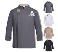Personalised Chef Jacket for Men Women Long Short Sleeve, Custom Embroidered or Printed Chef Coat with Logo Text(Four Styles) (Long-sleeved printed version)