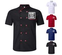 Personalised Chef Jacket Mens with Name Logo Embroidered, Chefs Jacket for Men Women, Custom Chef Uniform Short Sleeve Buttons, for Chef Waiter Restaurant Team Family (Style 01: Black)