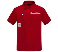 Personalised Chef Jacket with Embroidered Name, Chef Jacket Short Sleeve, Hotel Kitchen Restaurant Work Uniform for Men Women Red L