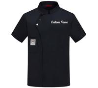 Personalised Chef Jacket with Embroidered Name, Chef Jacket Short Sleeve, Hotel Kitchen Restaurant Work Uniform for Men Women Black L