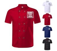 Personalised Chef Jacket with Name Embroidered, Custom Chef Jackets for Men Women, Chef Whites Black Red Blue, Lightweight & Breathable, for Hotel Kitchen Restauran (Short Sleeves-B03)