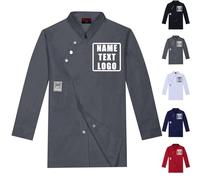 Personalised Chef Jacket with Name Embroidered, Custom Chef Jackets for Men Women, Chef Whites Black Red Blue, Lightweight & Breathable, for Hotel Kitchen Restauran (Long Sleeves-A04)
