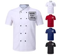 Personalised Chef Jacket with Name Embroidered, Custom Chef Jackets for Men Women, Chef Whites Black Red Blue, Lightweight & Breathable, for Hotel Kitchen Restauran (Short Sleeves-B01)