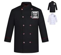 Personalised Chef Jacket with Name Embroidered, Custom Chef Jackets for Men Women, Chef Whites Black Red Blue, Lightweight & Breathable, for Hotel Kitchen Restauran (Long Sleeves-B01)