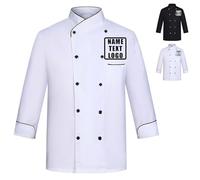Personalised Chef Jacket with Name Embroidered, Custom Chef Jackets for Men Women, Chef Whites Black Red Blue, Lightweight & Breathable, for Hotel Kitchen Restauran (Long Sleeves-B02)