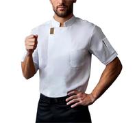 Personalised Chef's Jacket Men's Short Sleeve Embroidered T-Shirt Breathable Baker's Jacket Long Sleeve Top Stand-Up Collar Restaurant Shirt Chef Uniform Catering Work Wear Cotton Chef Shirt, White