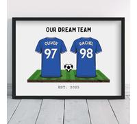 Personalised Chelsea Couple's Dream Team Shirt Art Valentine Gift | All Teams Available | Framed or Prints Available | Boyfriend Husband Partner Unique Football Footy Fan Wall Keepsake Sports Poster