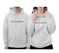 Personalised Chest Custom Anniversary Date Roman Numerals Unisex Hoodie Novelty Design Gift Idea Wife Husband Girlfriend Boyfriend Love Valentines Day Couples Matching Hoodies(HGrey,Her,L)