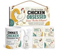 Personalised Chicken Keeper Box Set Funny Hens Mug Plaque Keyring Gift